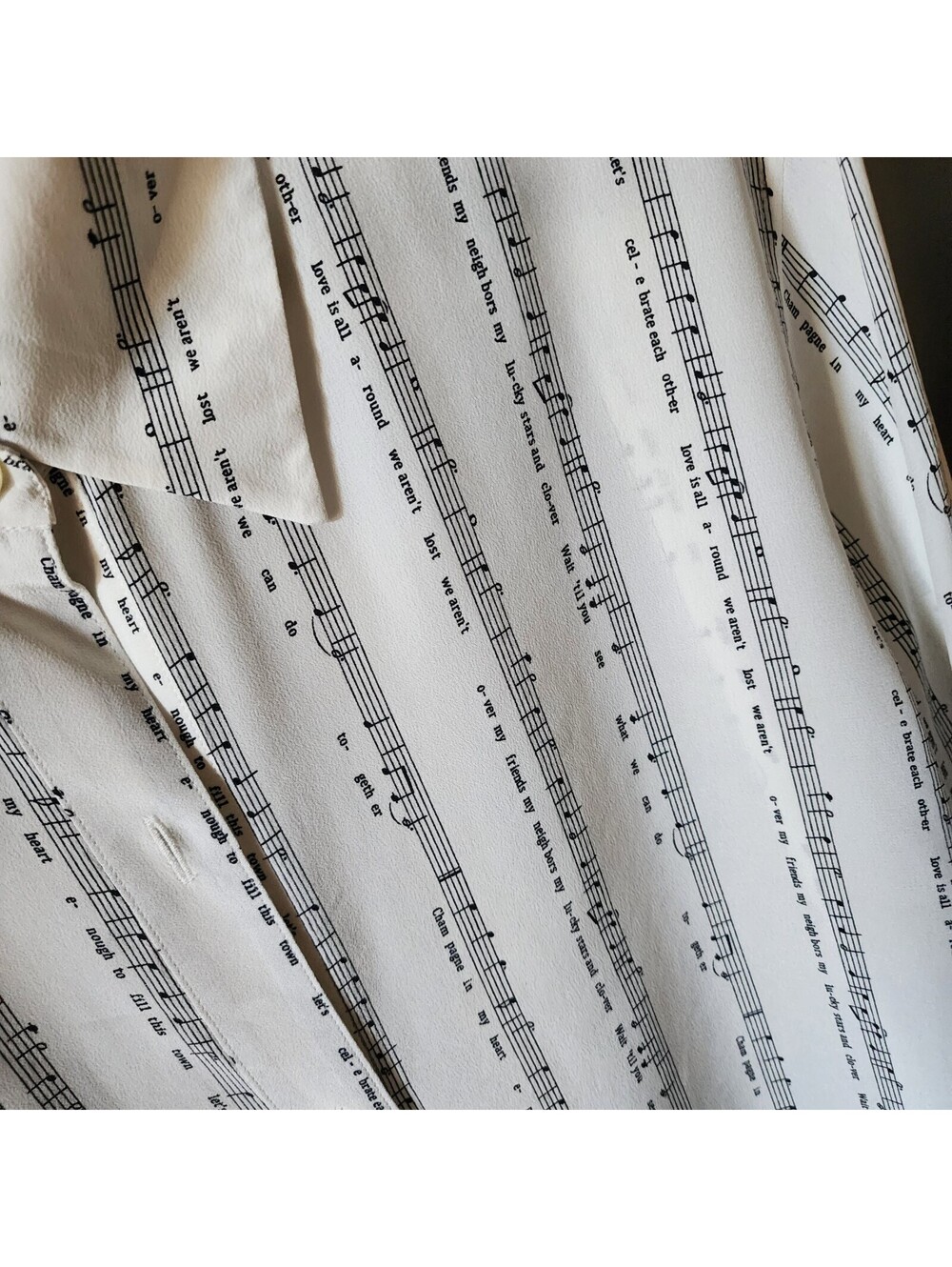 Equipment Femme Women’s XL Silk Blouse White Black Music Note Print